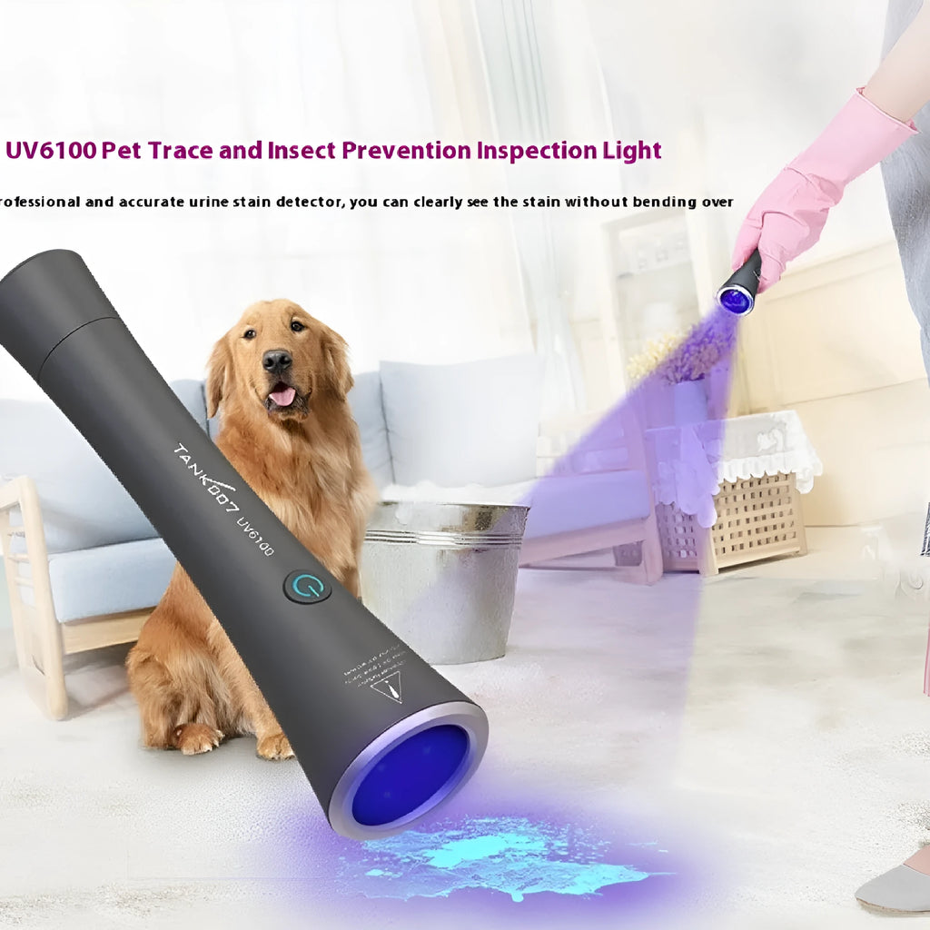 Aluminum alloy UV flashlight for pet urine and insect stain detection with USB-C charging port
