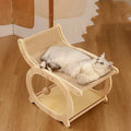 Solid wood sisal scratching mat for cats in walnut colour on a wooden floor