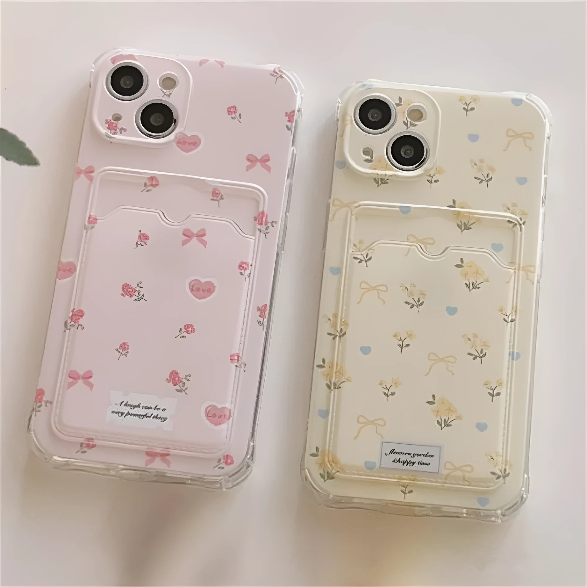 Small broken flower phone case with card holder slot, pink full-screen floral design, TPU material, for iPhone