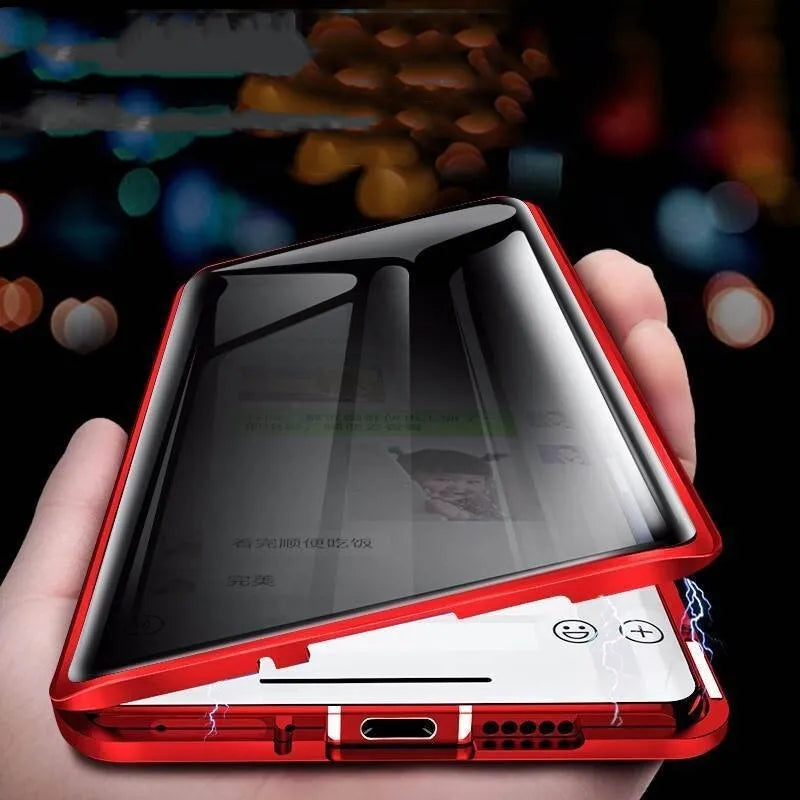 Magnetic peep-proof phone case for Samsung with double-sided tempered glass in transparent black