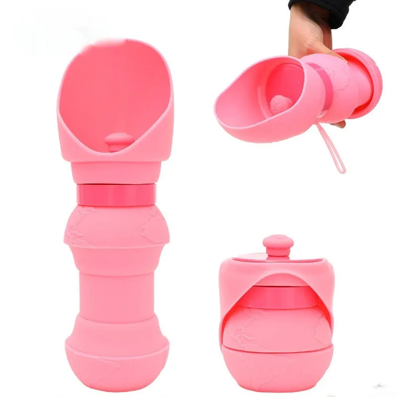 Collapsed and unfolded views of a silicone pet folding water cup in mint green, showing its portable design for dogs and cats.