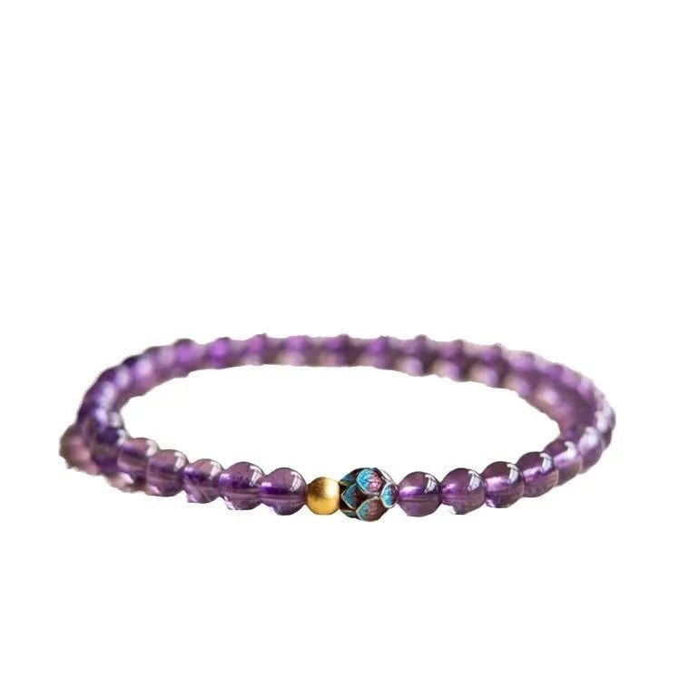 Purple lotus Chinese retro style bracelet for women with mixed material construction