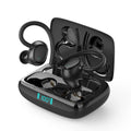 Sports waterproof headphones with digital display and breathing light in ear-hanging design