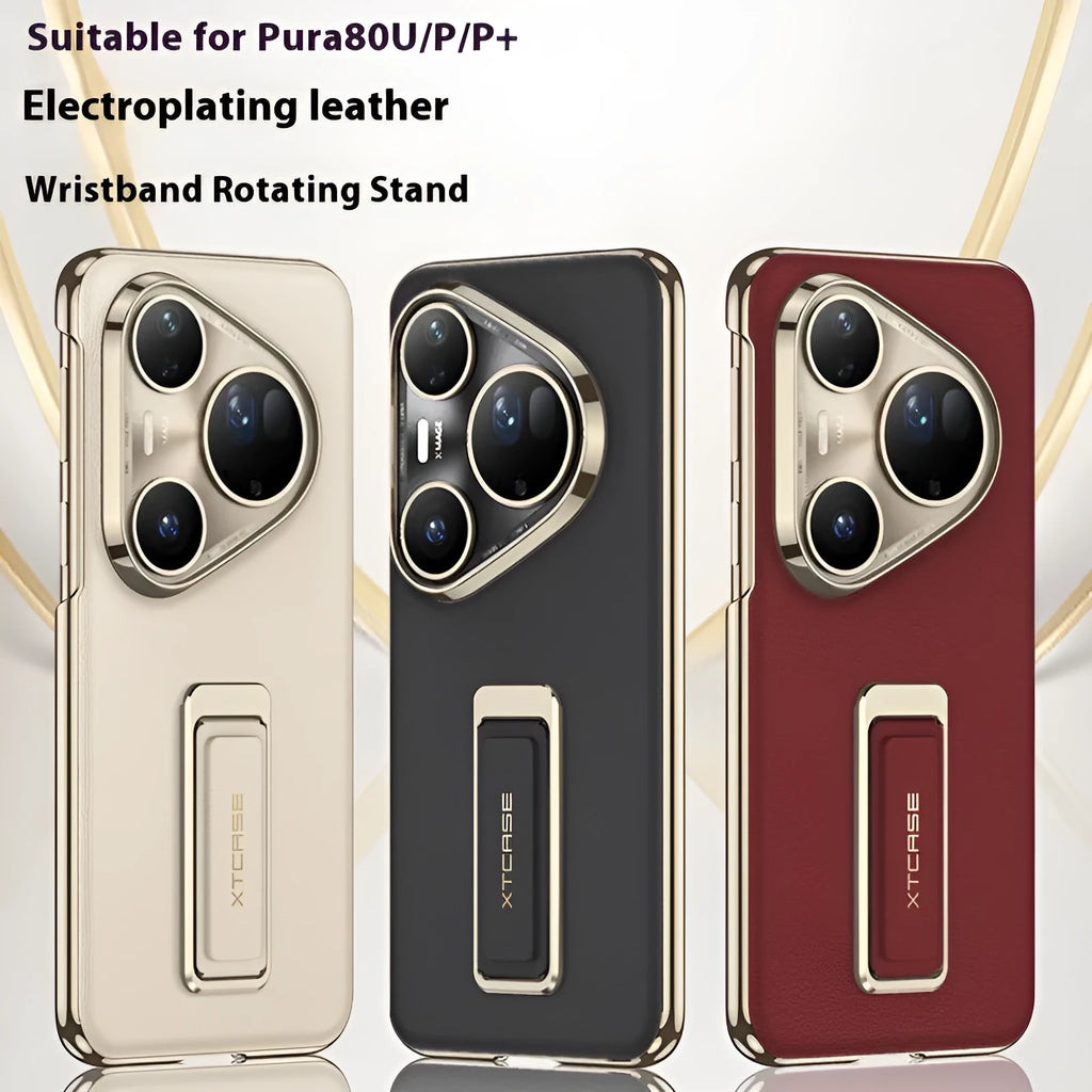 Huawei Pura80Ultra phone case with wrist strap and rotating bracket in imitation leather