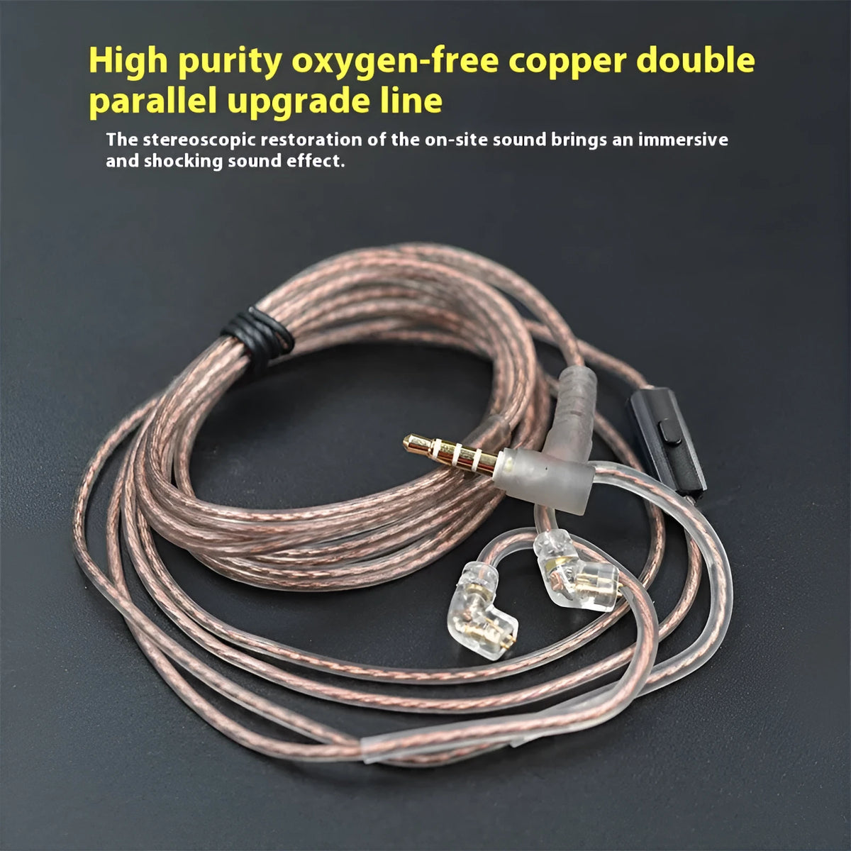 KZ high purity oxygen-free copper double pin earphone replacement cable in transparent black, Type B or Type C with or without wheat