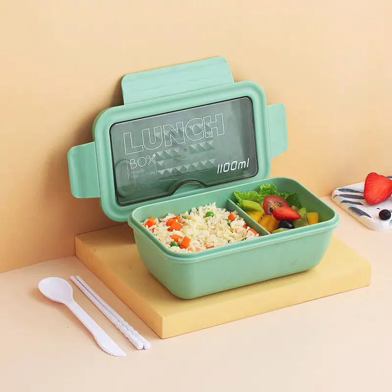 Green four-layer partitioned plastic bento box with a Nordic style design