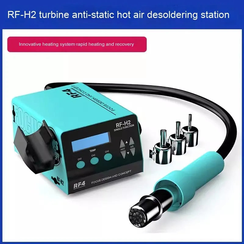 RF4H2 digital display hot air gun for electronics repair with three nozzles and accessories