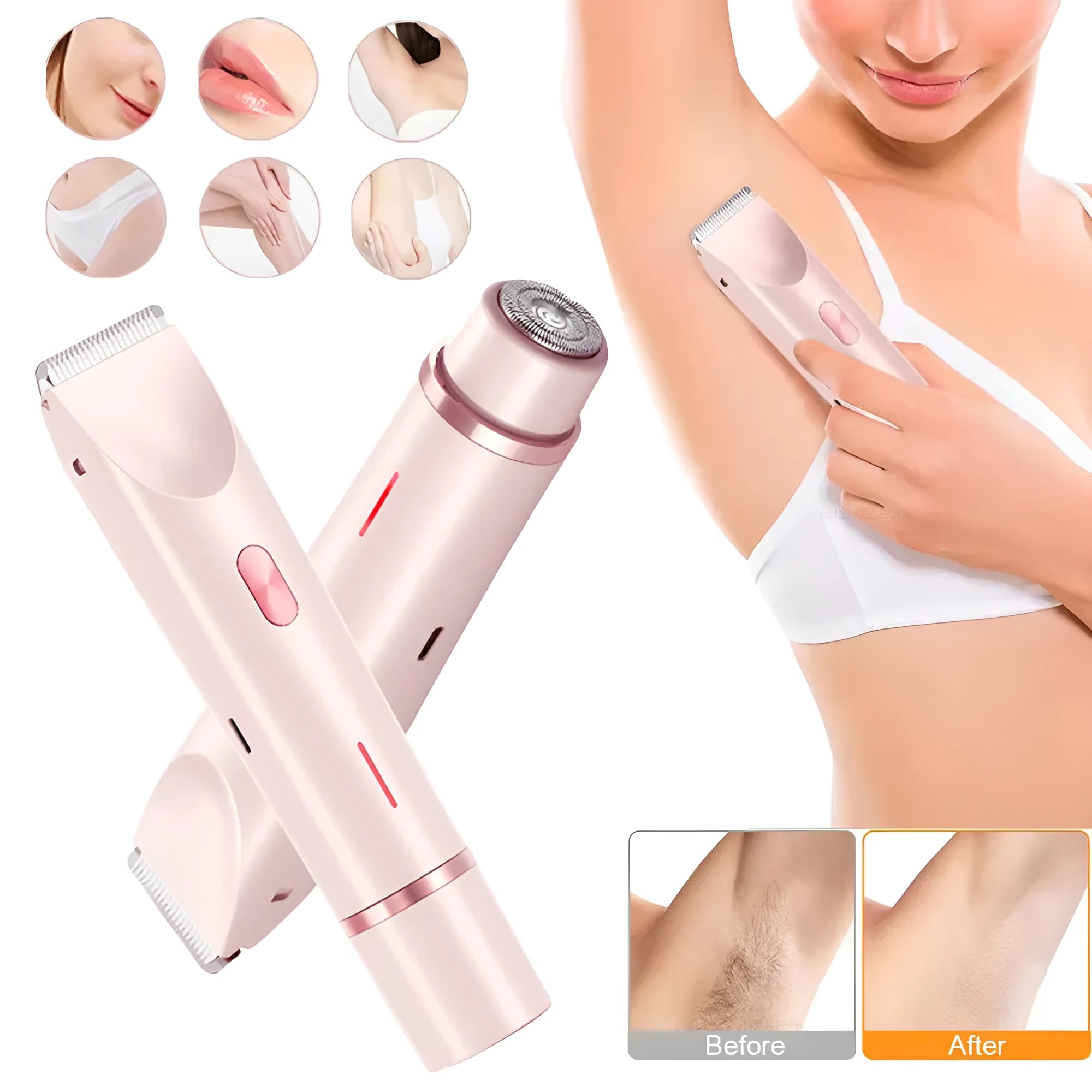 Pink women's electric hair remover with double head design for body grooming