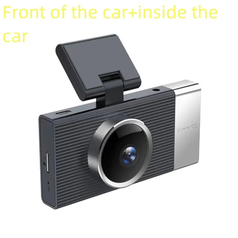 WiFi three lens driving recorder with 3-inch screen on a car dashboard.