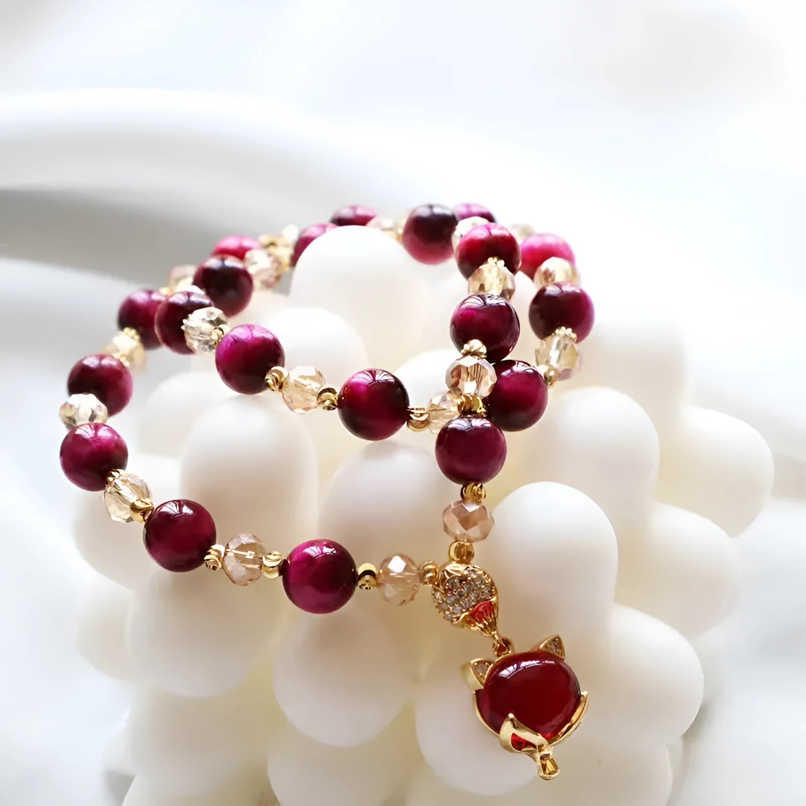 Handmade double chain and single chain Tiger's Eye gemstone bracelet in Fox and Pixiu styles.