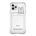 Cartoon design transparent TPU iPhone case with a built-in card holder slot on the back.