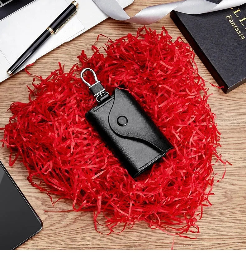 Genuine leather keychain card holder in square vertical design with key mapping internal organisation