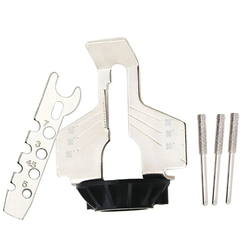 Silver metal chain grinding blade accessory for mini electric grinders showing 100 teeth