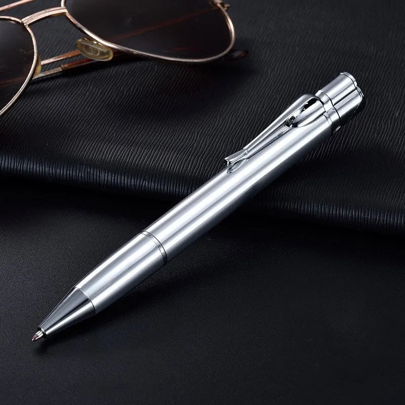 Metal windproof jet torch pen lighter in choice of colours, shown with key chain.