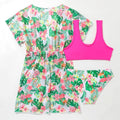 Girls' floral print two-piece swimsuit with high elasticity polyester fabric for swimming.