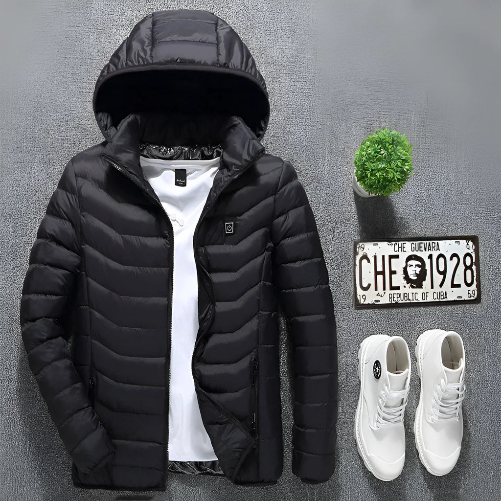 USB heated jacket in Black Zone 8 with hood and zipper, sizes S to 6XL