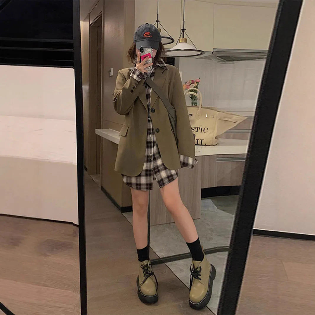 Korean-style solid-colour women's suit jacket with long sleeves and pockets