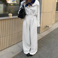 White striped loose casual wide-leg trousers with zipper detail for commuting