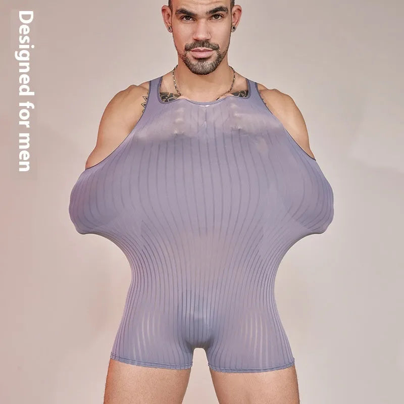 Men's striped nylon jumpsuit in black, dark grey or white colour with free size fit