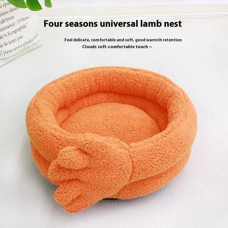 Yellow pet kennel plush mattress measuring 48x20cm for cat and dog autumn winter sleeping