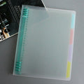 B5 size loose-leaf notebook with PP plastic shell in choice of colours including transparent, blue, green, pink, and yellow.