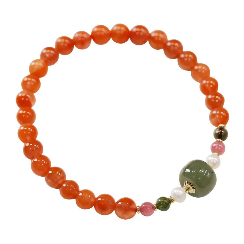 Natural Sichuan cherry red Southern red agate bracelet with round beads in retro ethnic style women's jewellery