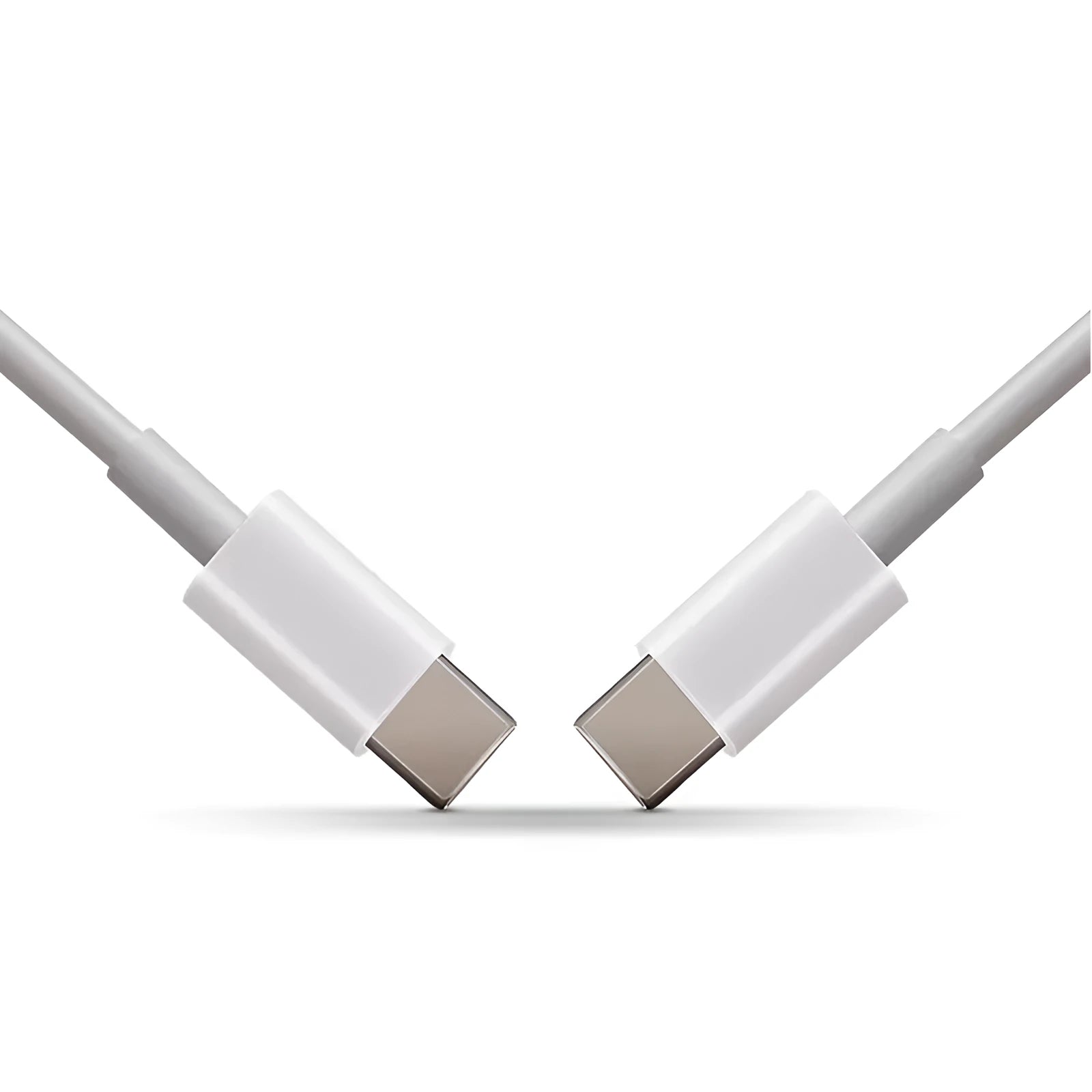 White USB-C to USB-C charging and data cable for Apple MacBook laptop, shown in 1 metre and 1.5 metre length options.