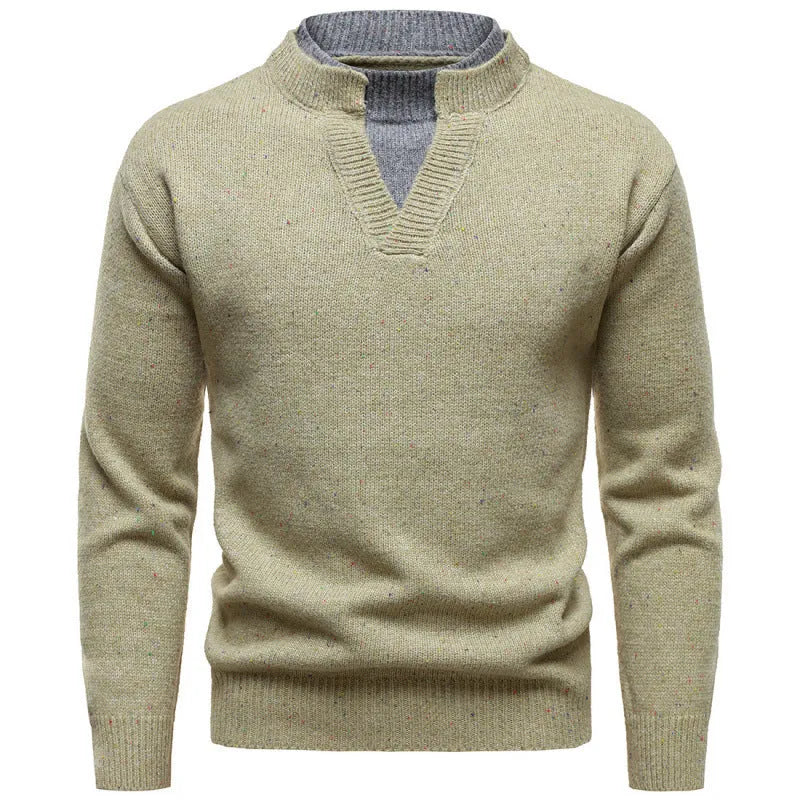American retro fake two-piece V-neck dotted sweater in beige with batwing sleeve design
