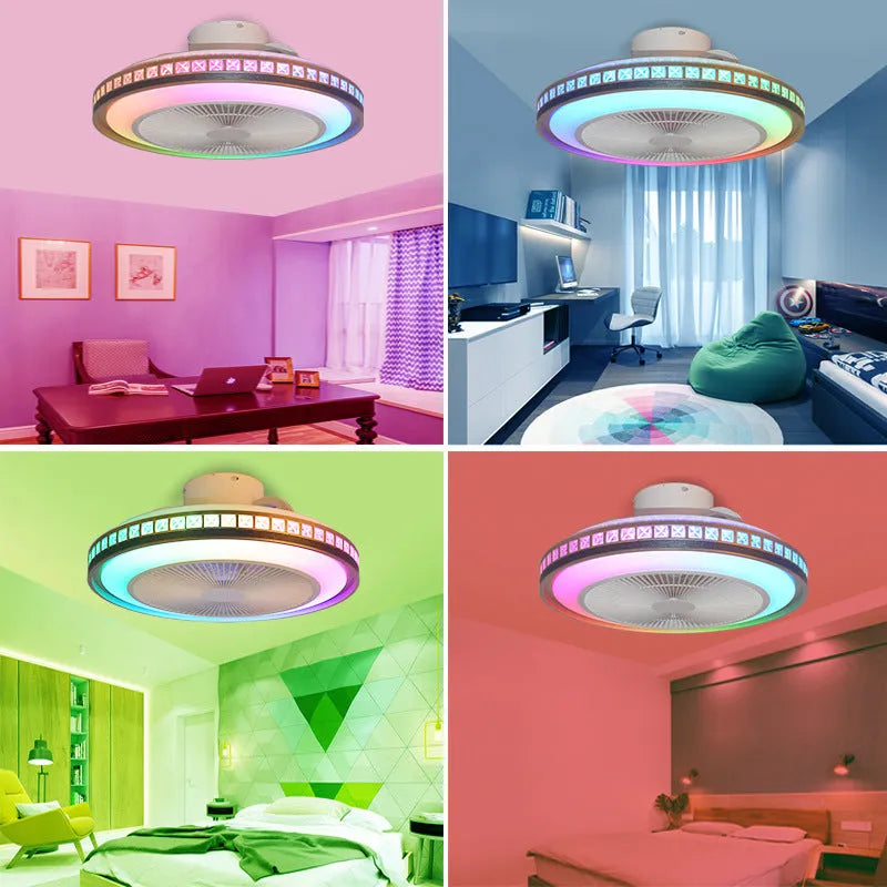 50cm white PC ceiling fan lamp with LED light and Bluetooth music control for bedroom