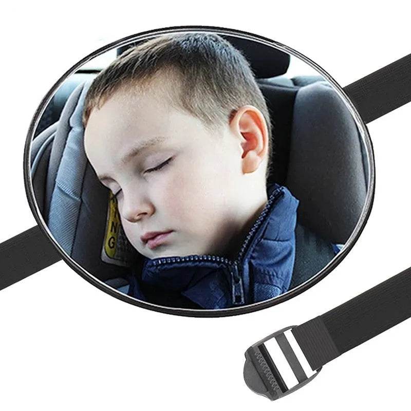 Black baby safety seat rearview mirror with 17cm glass and locking strap for cars