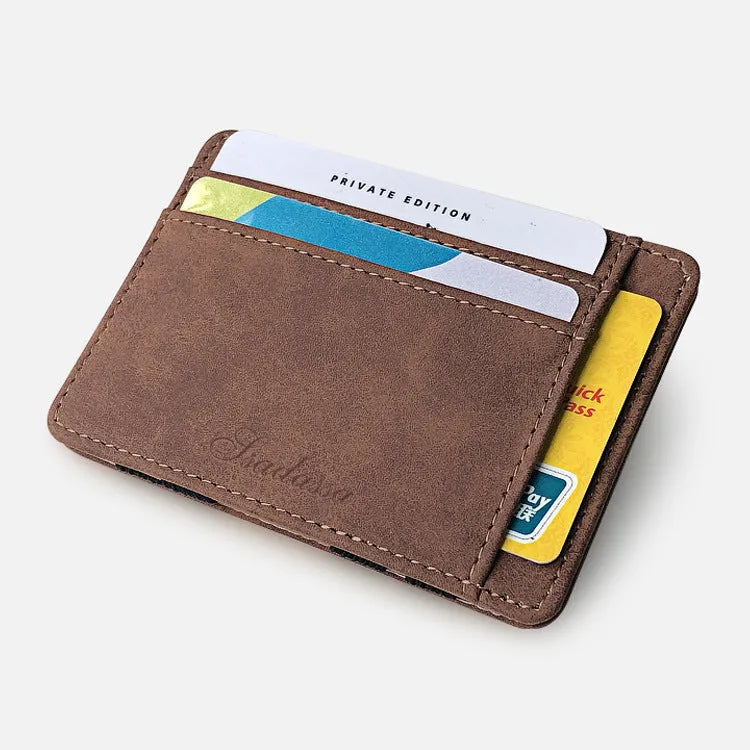 Matte leather Korean style coin purse in a horizontal square shape, showing decorative sewing lines and a coin pocket.