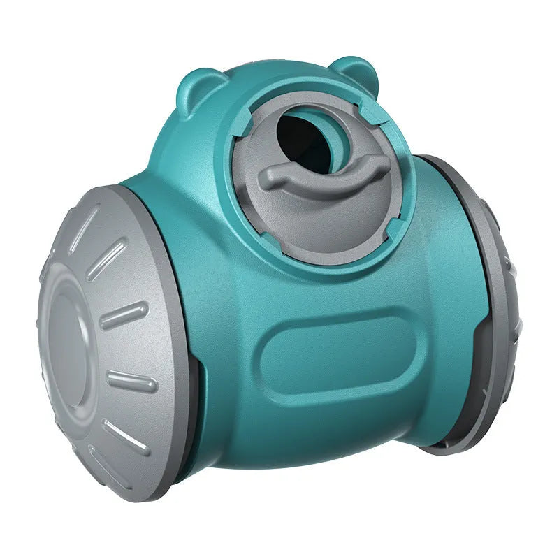 Plastic pet toys including food leakage bear, bulb tumbler cat toy, and educational puzzles in various colours