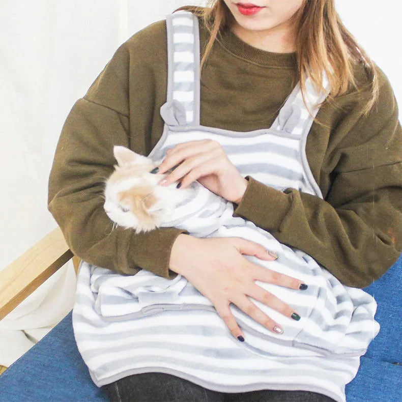 Coral fleece pet apron with inner bag, non-stick anti-grab, 71cm x 62cm, for cats and small dogs