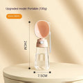 Portable dog water bottle and feeder bowl in brown, pink, or yellow colours.