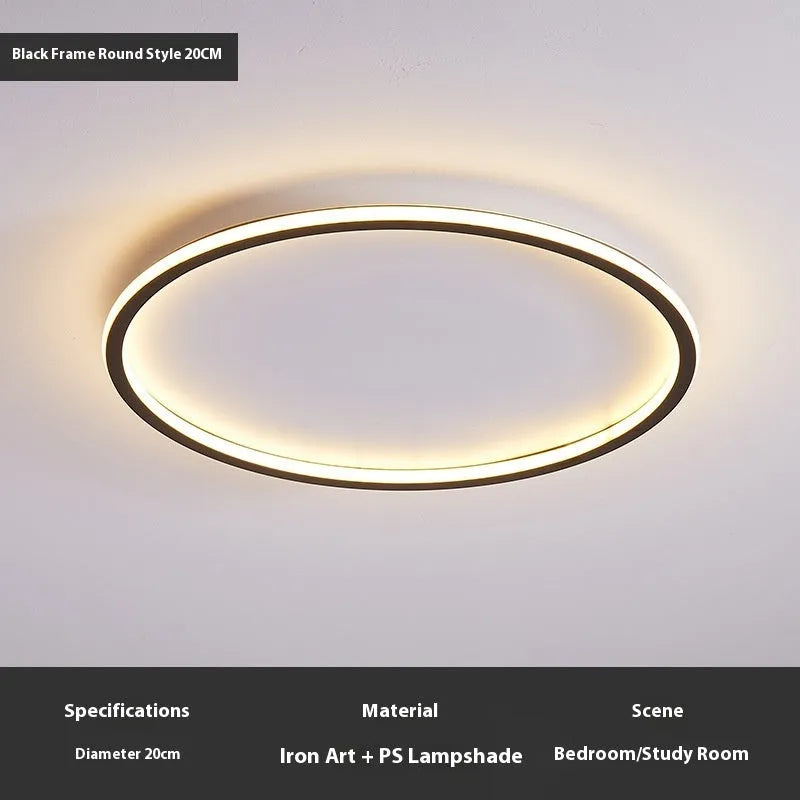 Minimalist modern bedroom ceiling lamp in black, gold or white finish, shown in 60cm size.