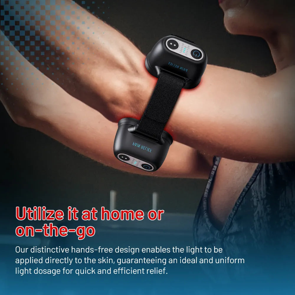 Black adjustable strap physiotherapy instrument for shoulder and back pain relief.
