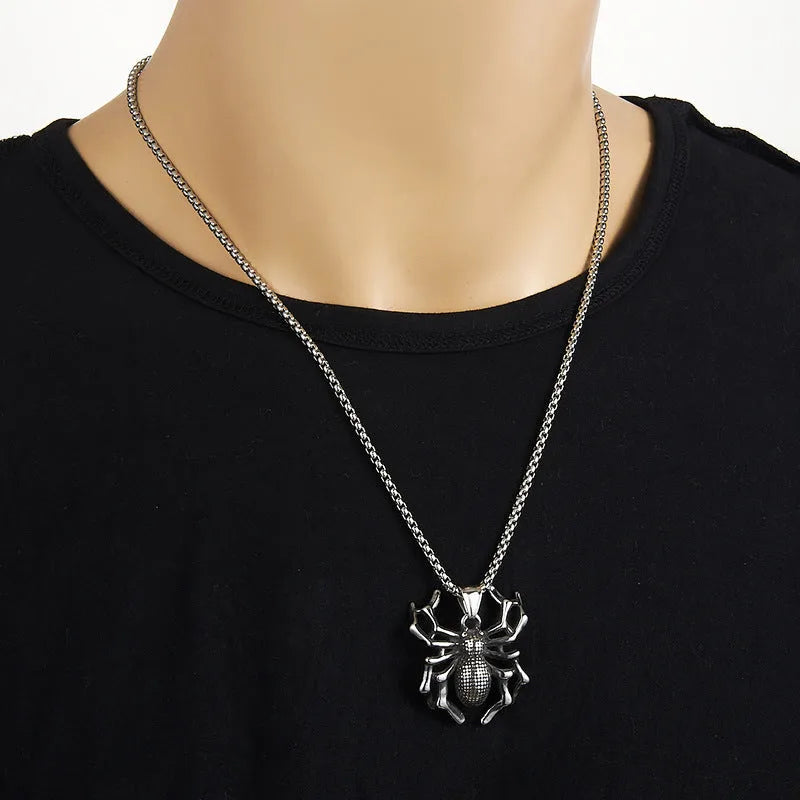 Polished titanium steel spider pendant with totem design on a 2.5mm square pearl chain