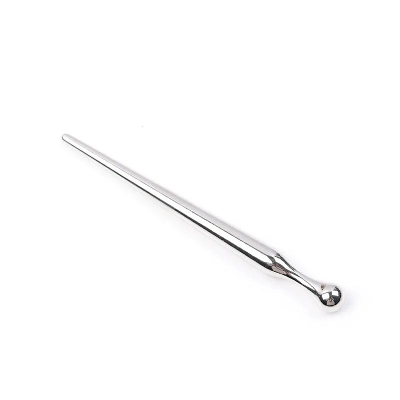 Silver stainless steel urethral horse eye stick with eight round metal beads measuring 8cm length