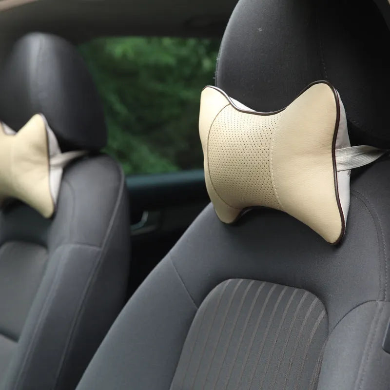 2 PCS leather car neck-rest pillow set in multi-colour, 27x18cm, for head and neck support