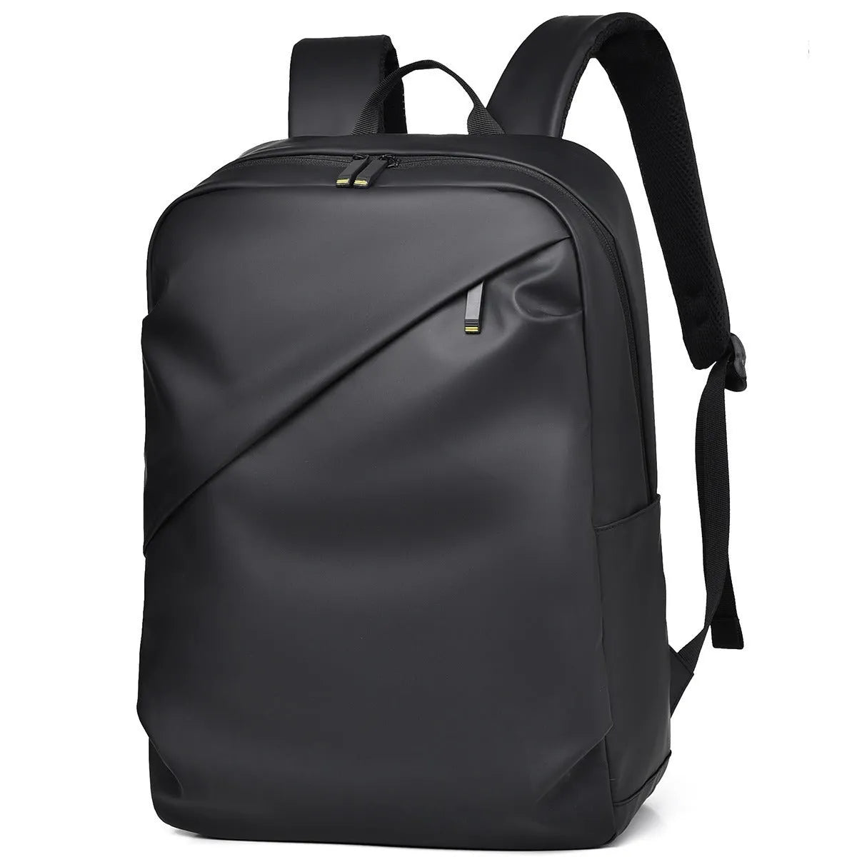 Men's waterproof PU leather backpack in black colour with computer compartment