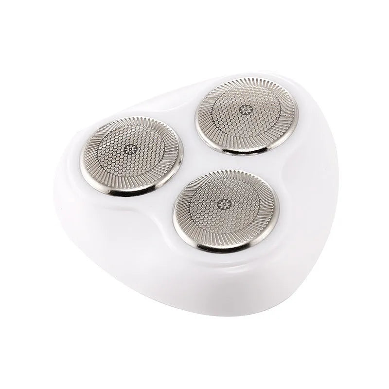 Black compact travel electric shaver with protective cap on a white background