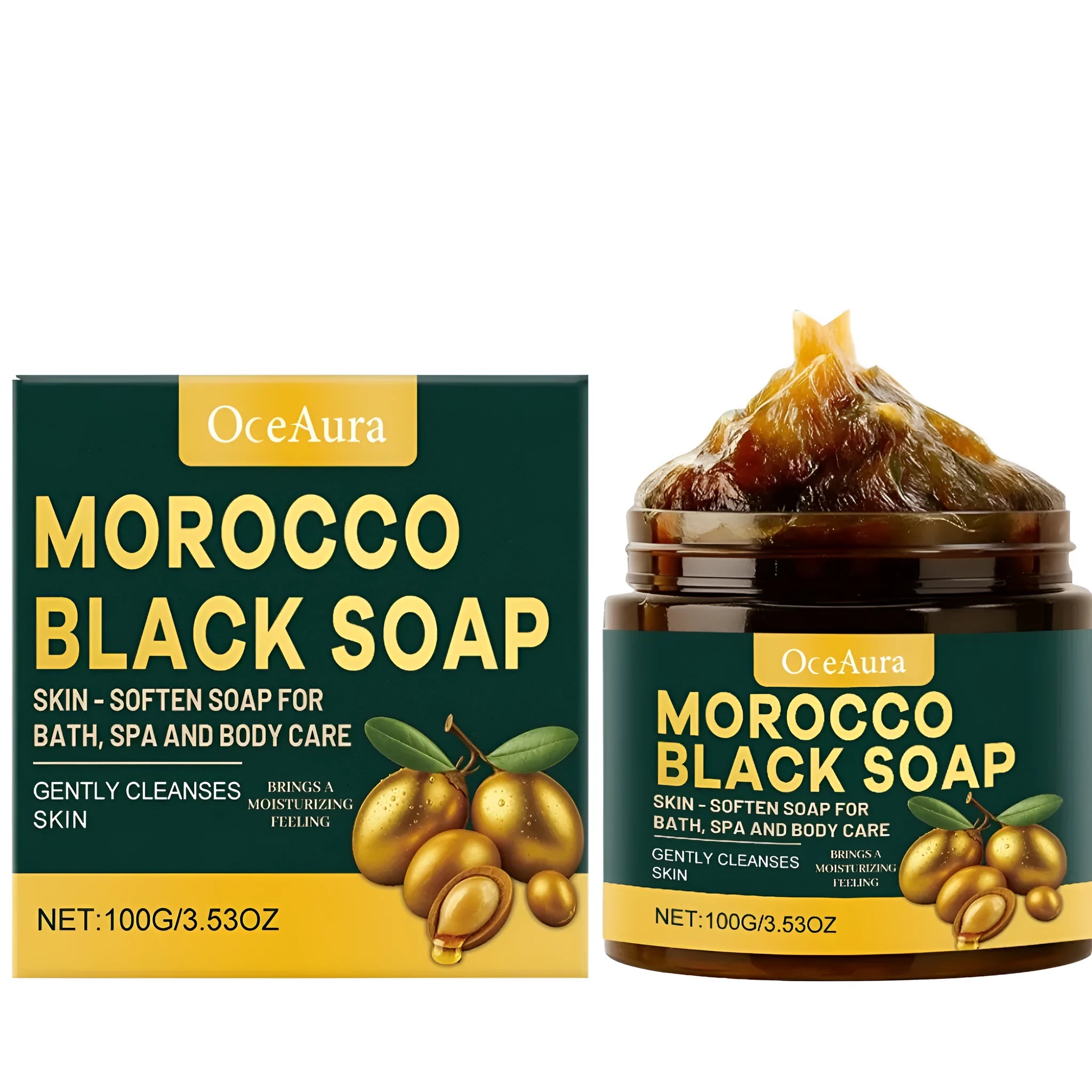 Morocco Black Soap 100g bar with olive oil and rose extract for face and body cleansing