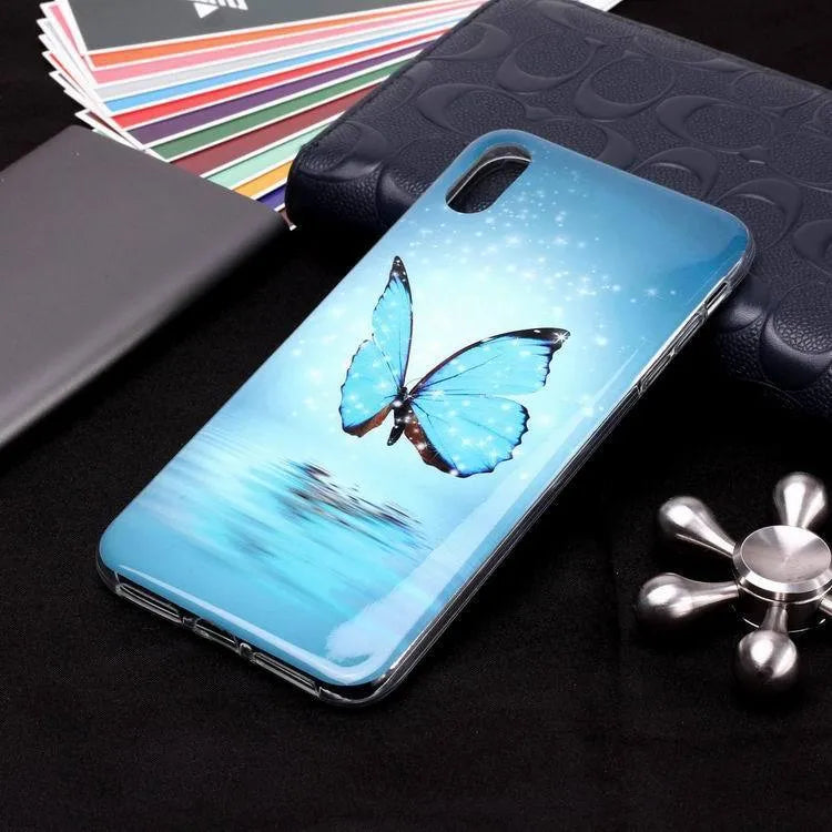 IMD TPU luminous phone case with glow-in-the-dark cartoon butterfly design for iPhone models