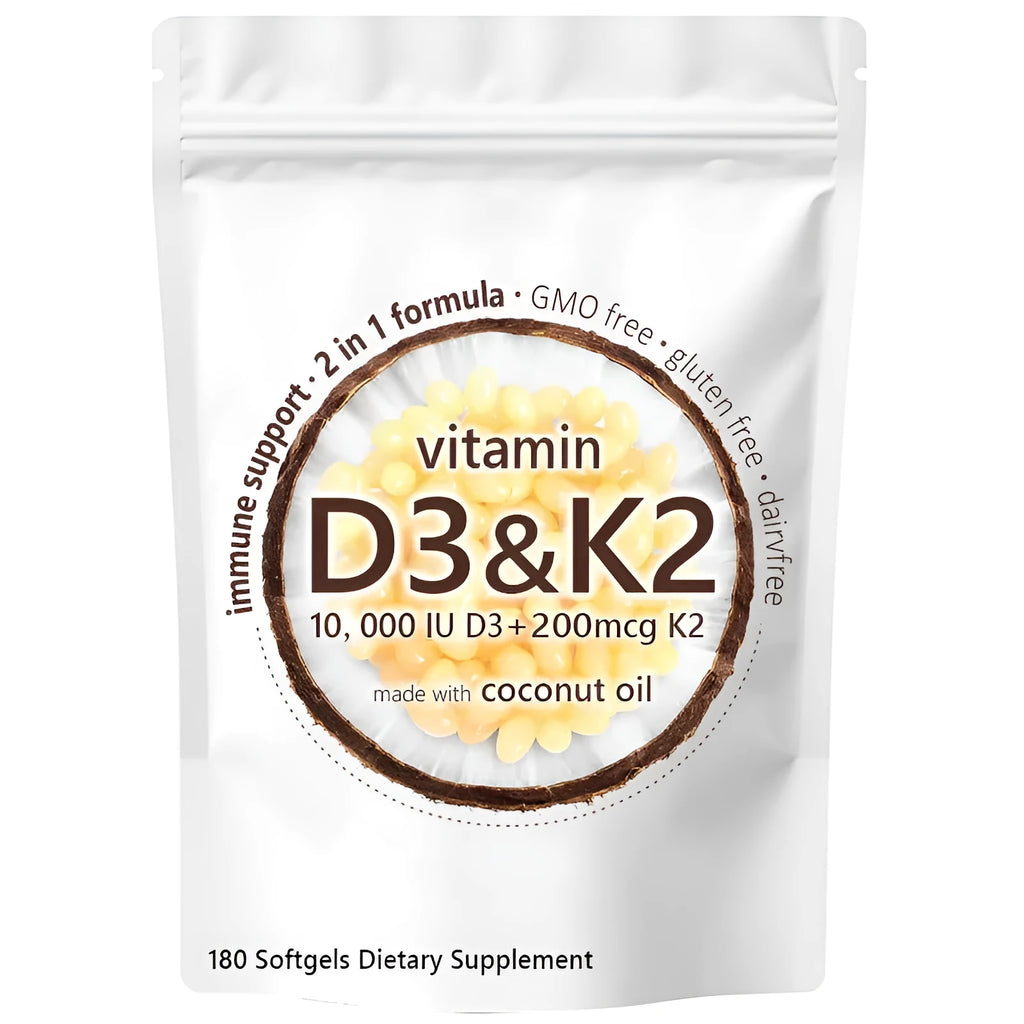 Vitamin D3 K2 softgel capsules 180 tablets supplement pack for bone health support