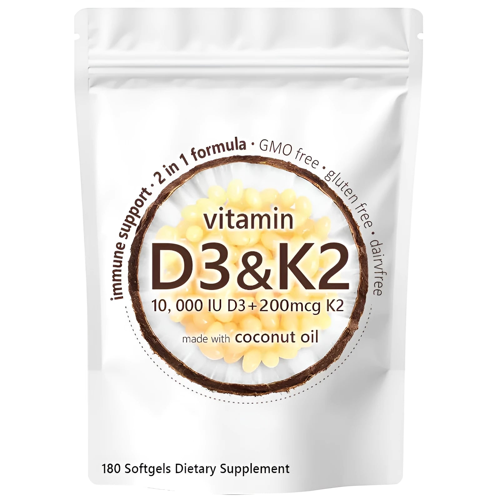 Vitamin D3 K2 softgel capsules 180 tablets supplement pack for bone health support