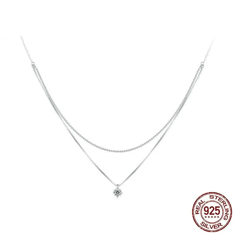 Sterling silver double-layer necklace with pearl chain design and pendant