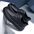 Men's brown casual lace-up platform shoes with round toe and flat heel design