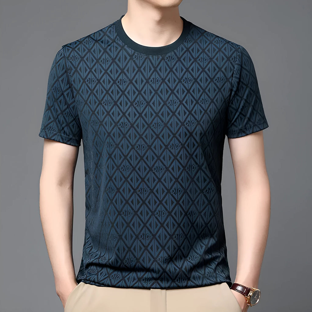 Men's loose fit ice silk casual t-shirt in black blue green or caramel colours