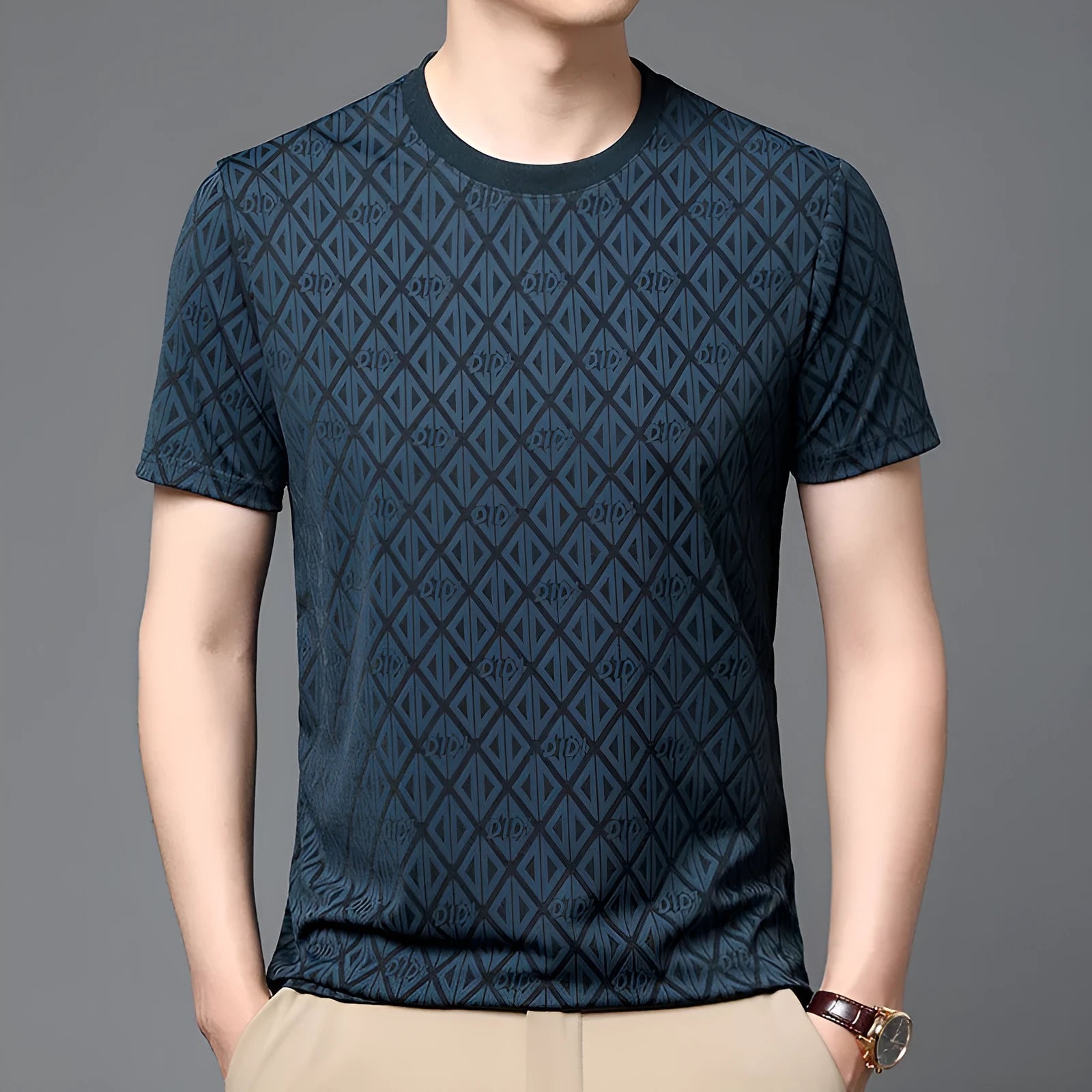 Men's loose fit ice silk casual t-shirt in black blue green or caramel colours