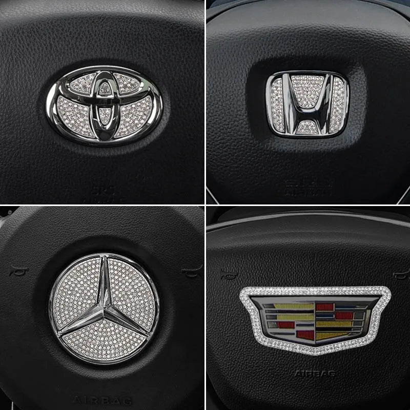 Zinc alloy diamond decorative sticker for Toyota car steering wheel.